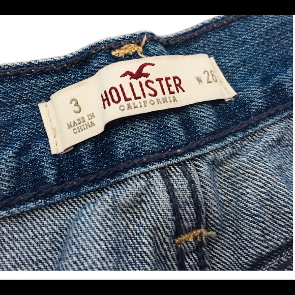 HOLLISTER Rainbow Pastel Trim Distressed Shorts With Pockets Jean Blue Size 3/26 - Picture 8 of 9
